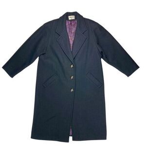 Donnybrook Long Pea Coat Womens Sz 18 Black Wool Blend Single Breasted Button Up